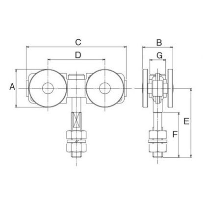 ダイケン 3号ステンレスドアハンガー用ベアリング複車 #3 S-4WHBN
