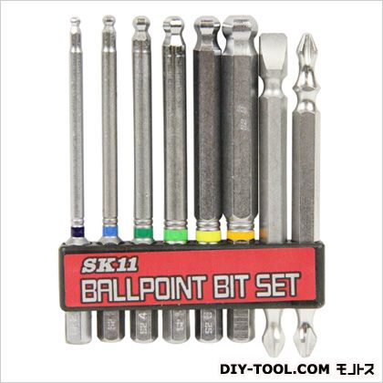 特徴 六角ボールポイント6サイズとビットが2本入った便利なセット品です。 六角穴付きボルトの簡単締め付け。 カラーリングでサイズがひと目でわかります。 斜め約30度からネジが回せます。 ●8本組。 ●軸径:6.35mm六角軸。 ●全長:82mm。 ●適用機種:電動・エアー・充電ドライバー。 ●特殊鋼。 ●セット内容:六角ビット(2.5・3・4・5・6・8mm)・両頭ビット(+2・+2)(+2・-6)。 ビットの取付・交換は確実に行ってください。 使用時は保護メガネを着用してください。 正しい用途・サイズ・使い方を確認してからご使用ください。 BS21N
