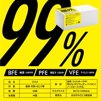 3層構造メディカルフェイスマスク50枚入りMEDICALFACEMASKBFE細菌ろ過率PFE微粒子ろ過率VFEウイルス濾過率99%