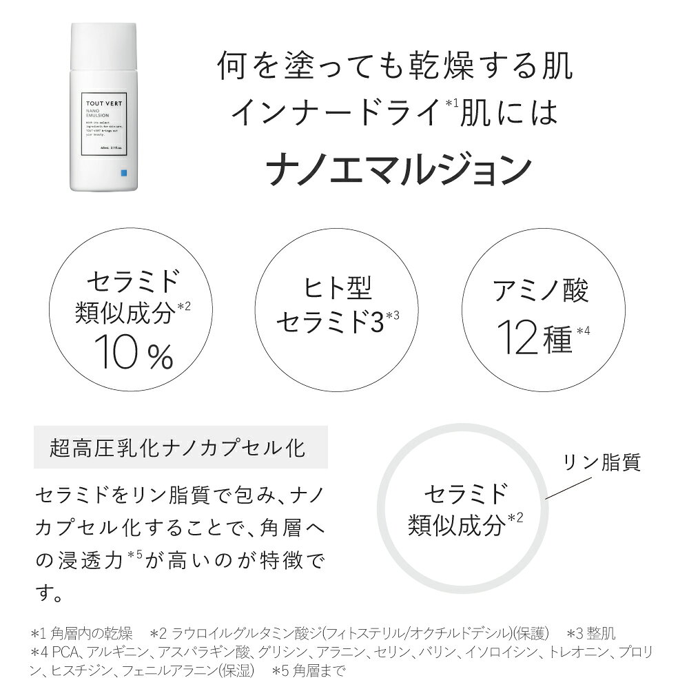 【送料無料】乳液 セラミド 高保湿 さらさら 乾燥 敏感 インナードライ 楽天ベストコスメ2023 殿堂入り 学術誌掲載 60m 選べる3タイプ トゥベール トゥヴェール ナノエマルジョン／ナノエマルジョンプラス／ナノエマルジョンディープ