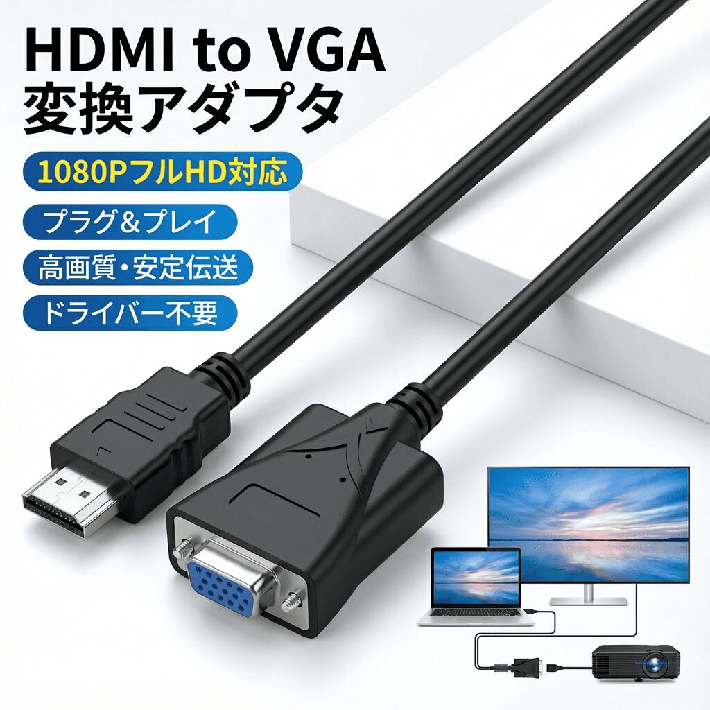 Rakuten - 【888円割引商品】HDMI VGA 変換アダプタ 1080P高画質 HDMIオス VGAメス D-sub15ピン 電源不要 20cm PC PS5 Switch 古いモニター対応【3C專賣店】【台湾直送】【送料無料】