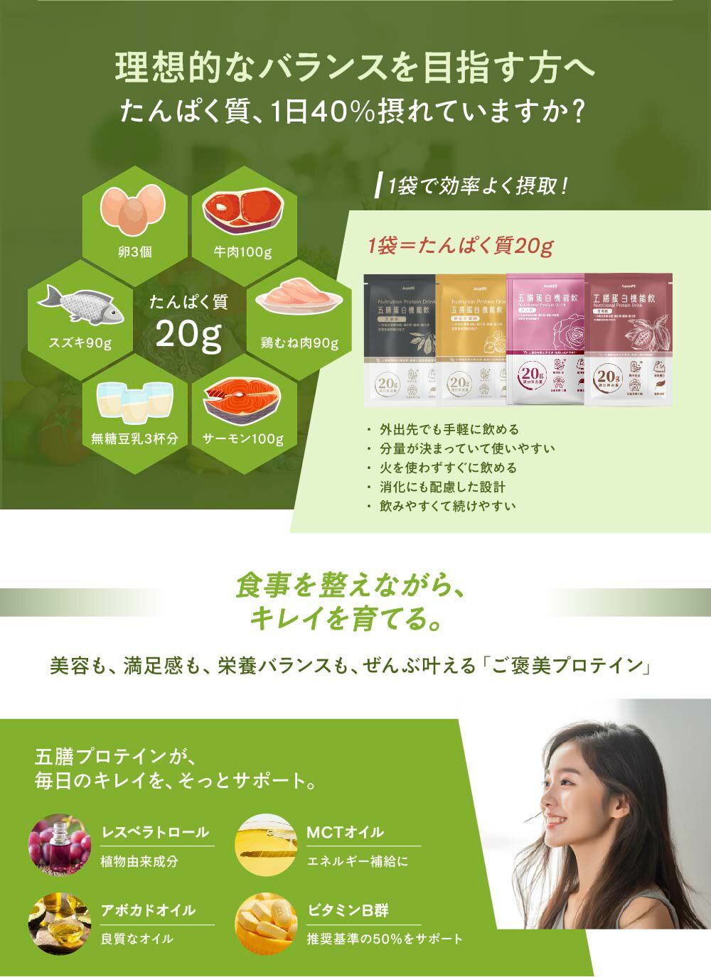 【888円OFF対象商品】五膳プロテイン ナッツ / ごま / ローズ / ココア 7袋入 ソイ...