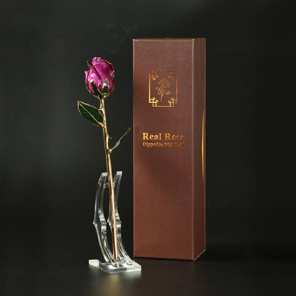 樂天商城 - 【888円割引商品】24K 金メッキ バラ パープル 紫 ローズ 薔薇 おしゃれ オーナメント インテリア 雑貨 置物 ギフトボックス 花言葉で選ぶ【Exoti Trade】【台湾直送】【送料無料】