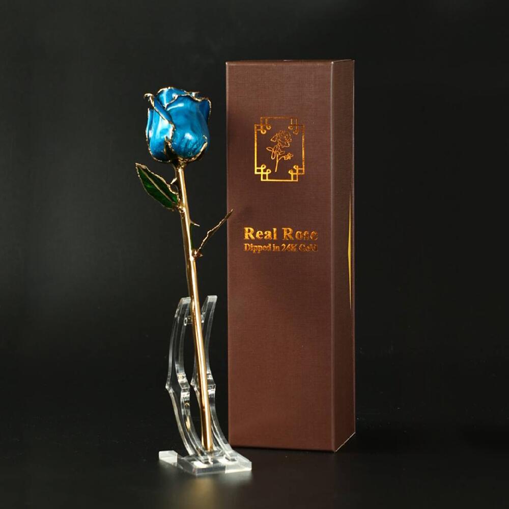 Rakuten - 【888円割引商品】24K 金メッキ バラ ブルー 青 ローズ 薔薇 おしゃれ オーナメント インテリア 雑貨 置物 ギフトボックス 花言葉で選ぶ【Exoti Trade】【台湾直送】【送料無料】