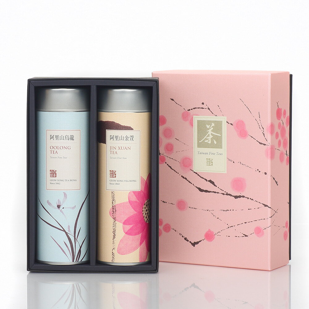ブロッサムロング缶 ギフトボックス 阿里山烏龍＋阿里山金萱 茶葉 お茶缶 95g 立体 三角 ティーバッグ カラフルデザイン 烏龍茶 ウーロン茶 台湾茶 お茶 茶葉 上品 おいしい【嶢陽茶行】【台湾直送】【送料無料】のサムネイル