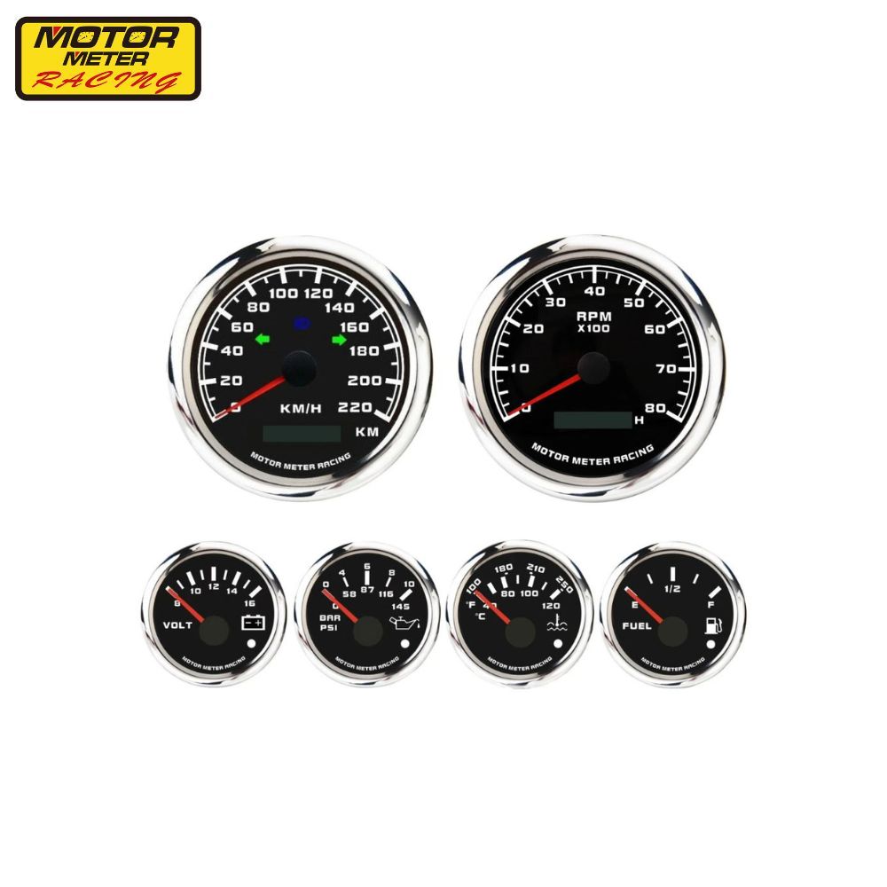 メーター 6点セット 85mm ウィンカー 電圧計 燃料計 水温計 油圧計 スピードメーター タコメーター GPSセンサー 車用品【Motor Meter Racing】【台湾直送】【送料無料】