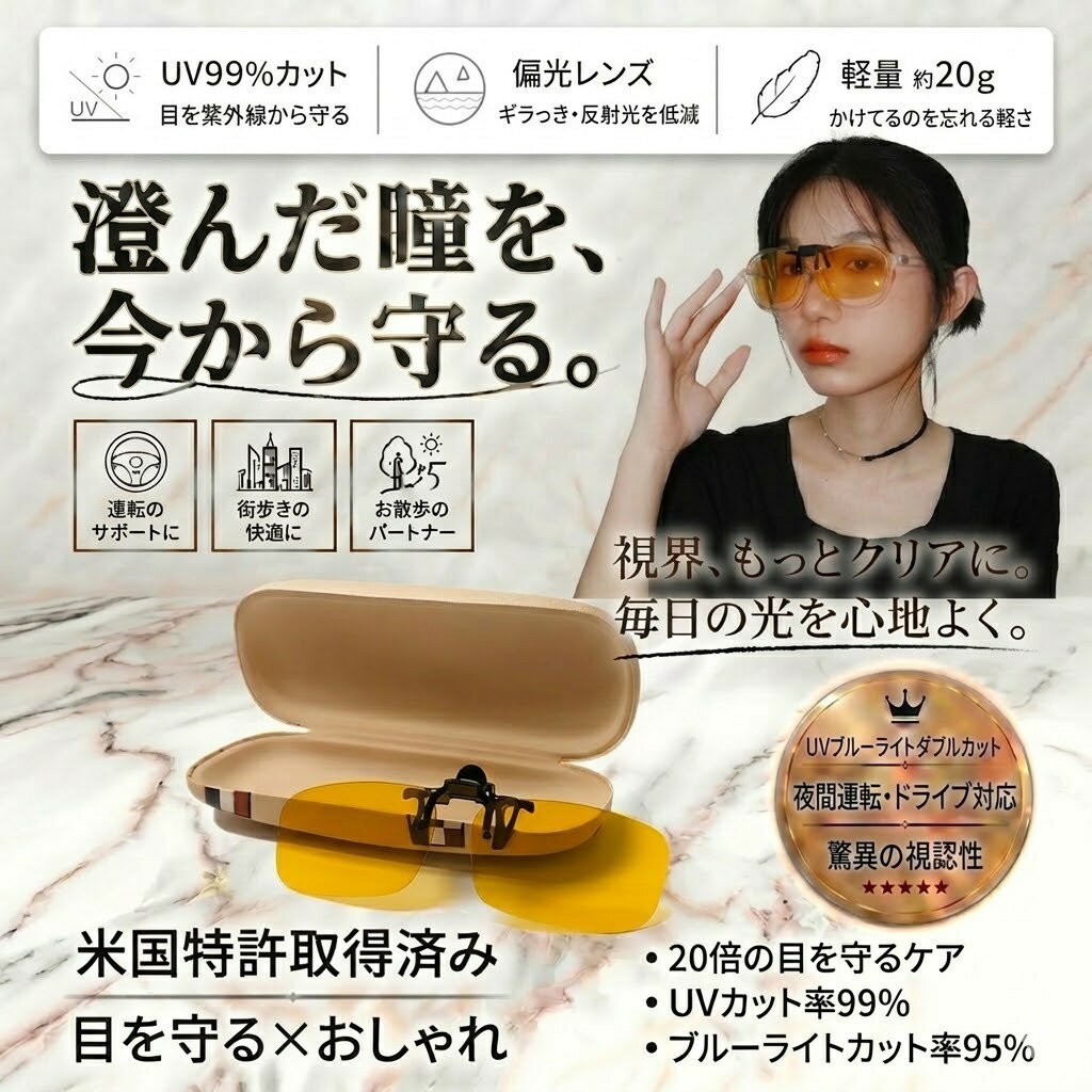 Alain Mikli - 【5倍ポイント】ブルーライトカットメガネ クリップオン サングラス クリップ式 跳ね上げ メガネの上から 軽量 紫外線対策 UVカット パソコン スマホ PC めがね メガネ 眼鏡 便利 収納ケース付き【橘寶科技】【台湾直送】【送料無料】