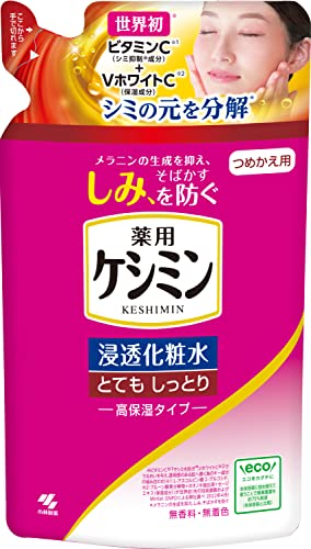 商品区分：医薬部外品 【ケシミン 浸透化粧水 とてもしっとり 詰替用の商品詳細】 ●毎日のしみ対策*に。ビタミンC誘導体(L-アスコルビン酸 2-グルコシド)配合。 ●透明感のある肌に。バージニアホワイト(プルーン酵素分解物、ホオノキ抽出液の複合成分(保湿成分))配合。 ●保湿ケアに。ヒアルロン酸(保湿成分)配合。 ●とてもしっとり 高保湿タイプ *メラニンの生成を抑え、しみ、そばかすを防ぐ ●医薬部外品。 【原産国】 日本 【発売元、製造元、輸入元又は販売元】 小林製薬 【広告文責】株式会社ツィーディア 0250-47-8546●掲載商品の仕様や付属品等の詳細につきましてはメーカーに準拠しておりますので メーカーホームページにてご確認下さいますようよろしくお願いいたします。 【注意】 ●必ず仕様詳細、対応品番をお確かめの上、ご購入ください。お客様都合での返品はお受けできかねます。 ●メーカー都合により予告なく代替品に変更、パッケージの変更がある場合がございますのでご了承ください