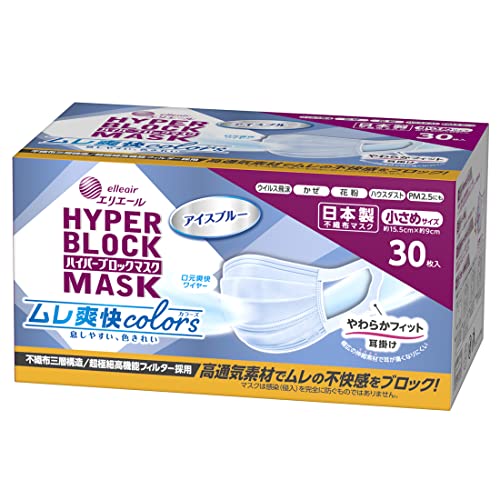 【スーパーセール期間限定 エントリーで全商品ポイント★10倍 ★】 【8箱計240枚】大王製紙 エリエール ハイパーブロックマスク ムレ爽快color’s アイスブルー 小さめサイズ 30枚入