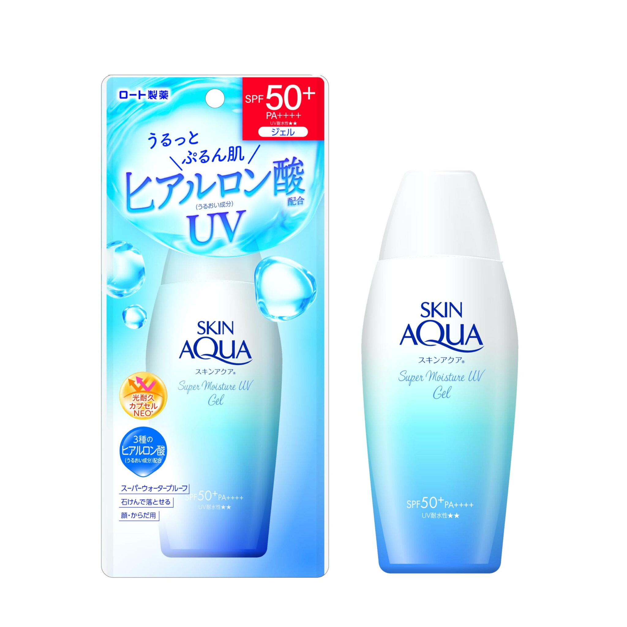 【2個】ロート製薬 スキンアクアスーパーモイスチャーUVジェル 110g ヒアルロン酸配合UV スーッと密着ジェル、SPF50+ PA++++ 日焼け止め 顔 体 ボディ