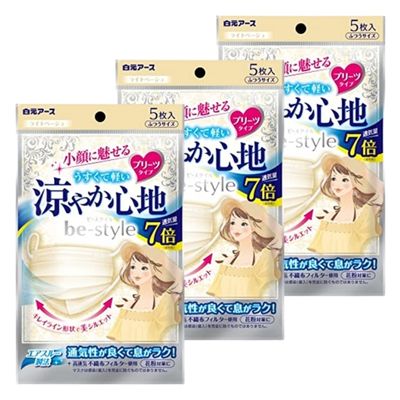 小顔に魅せるフィット感の女性用立体マスク。 「スマートカット」でアゴのラインをすっきり。 メイクがつきにくいやさしい肌ざわり。 0.1μmの微小粒子カットの不織布フィルター。 マスクの色：大人可愛いベージュビースタイル 涼やか心地 白元アー...
