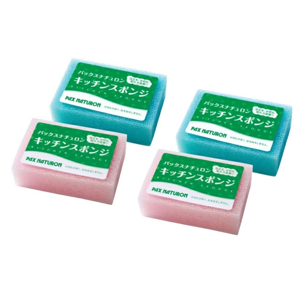 【4個】太陽油脂 パックスナチュロン キッチンスポンジ 台所用スポンジ ピンク ブルー（色は選べません）