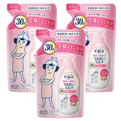 【3個】花王 ビオレu 角層まで浸透うるおいミルク フローラルの香り 詰め替え 250ml