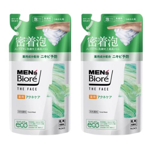 商品区分：医薬部外品 【メンズビオレ ザフェイス 薬用アクネケア つめかえ用の商品詳細】 ●メンズビオレ密着泡 ●泡の力で、ベタつく汗・皮脂・毛穴汚れをすっきりオフ。 ●健やかにうるおった肌を保ちます。 ●殺菌・消炎成分配合。ニキビを防ぐ。 ●爽やかなムスクの香り ●シェービングにも使えます 【原産国】 日本 【発売元、製造元、輸入元又は販売元】 花王 【広告文責】株式会社ツィーディア 0250-47-8546●掲載商品の仕様や付属品等の詳細につきましてはメーカーに準拠しておりますので メーカーホームページにてご確認下さいますようよろしくお願いいたします。 【注意】 ●必ず仕様詳細、対応品番をお確かめの上、ご購入ください。お客様都合での返品はお受けできかねます。 ●メーカー都合により予告なく代替品に変更、パッケージの変更がある場合がございますのでご了承ください