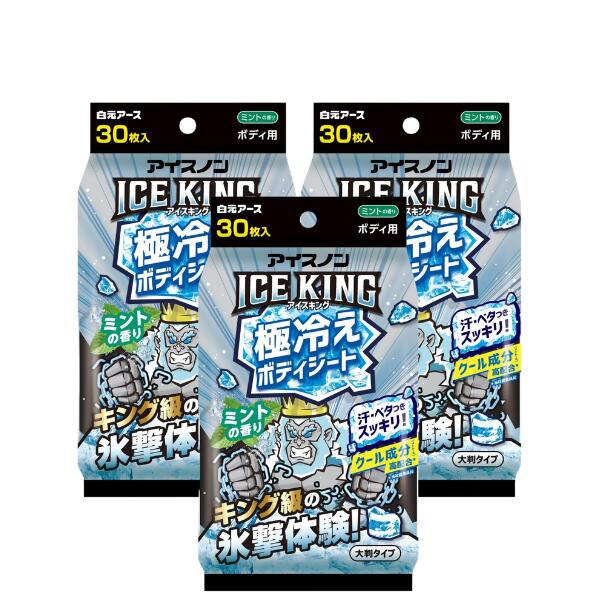 乐天商城 - 【3個90枚】白元 アイスノン ICE KING 極冷えボディシート ミントの香り 30枚