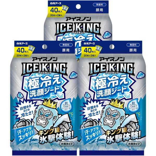 乐天商城 - 【3個120枚】白元 アイスノン ICE KING 極冷え洗顔シート 無香料 40枚入 (20枚×2個入)