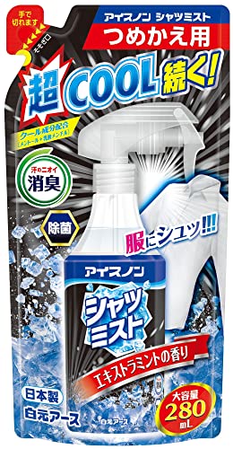 【5個】白元アース アイスノン シャツミストEXミントの香り 大容量つめかえ用280mL