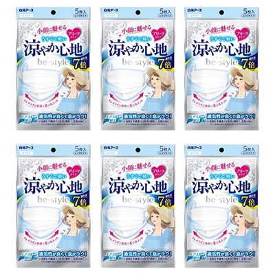 【6袋計30枚】白元アース ビースタイル プリーツタイプ 涼やか心地 ホワイト 5枚入