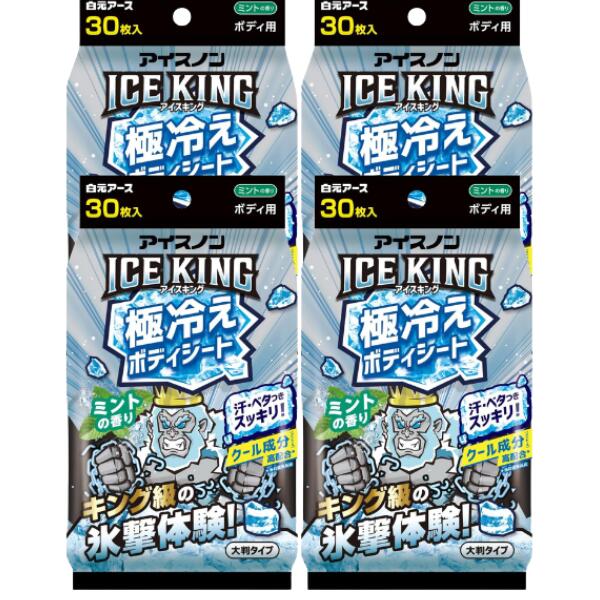 【4個120枚】白元 アイスノン ICE KING 極冷えボディシート ミントの香り 30枚