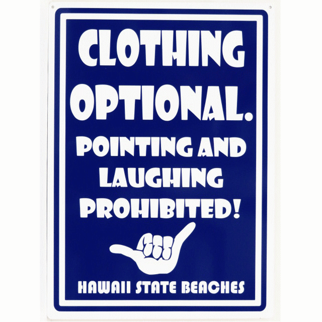 【ハワイ雑貨】【インテリア】HAWAII・ハワイサインプレート・M・CLOTHING OPTIONAL・ブルー