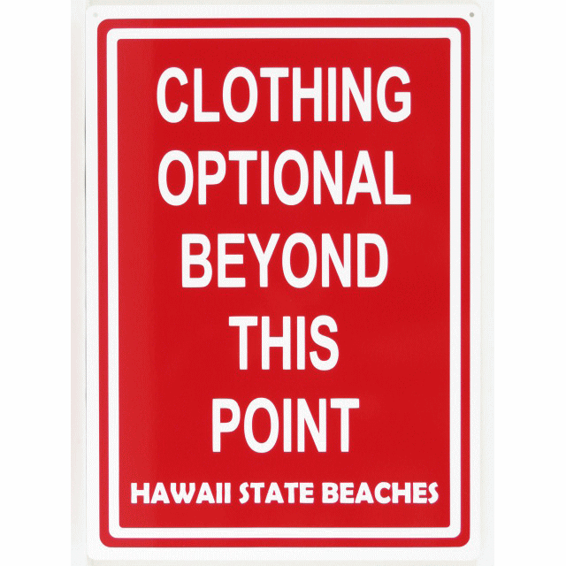 【ハワイ雑貨】【インテリア】HAWAII・ハワイサインプレート・M・CLOTHING OPTIONAL BEYOND・レッド