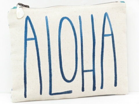 【ハワイ限定】【HAWAII直輸入】ポーチ・クラッチバックannie fischer desingnsナチュラル×WAVE×ALOHA波・海【返品交換不可】