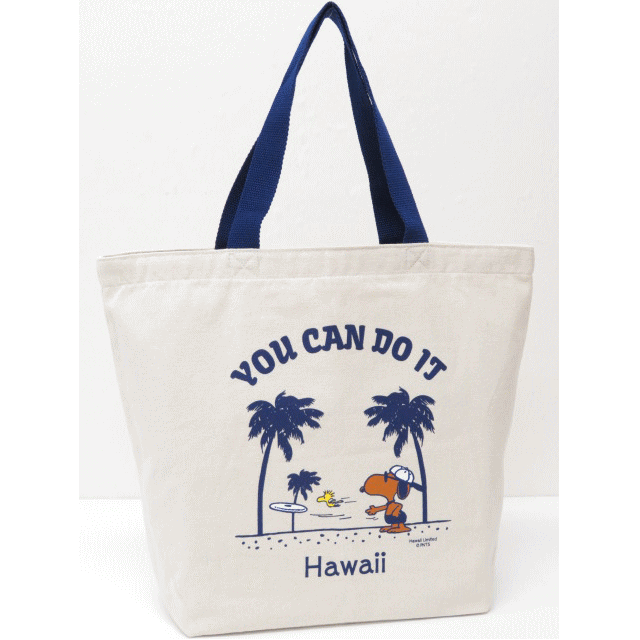 Moni Honolulu モニホノルル【ハワイ限定・Hawaii直輸入】【送料無料】日焼けスヌーピー トートバックYOU CAN DOIT×ナチュラル×ネイビーのサムネイル
