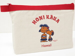 Moni Honolulu モニホノルル【ハワイ限定・Hawaii直輸入】日焼けスヌーピー クラッチバック ポーチHONI KAUA×ナチュラル×レッド