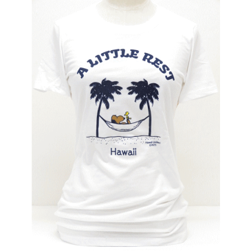 Moni Honolulu モニホノルル【ハワイ限定・Hawaii直輸入】日焼けスヌーピー・レディースTシャツAタイプ A LITTE RESTサイズ：S-L