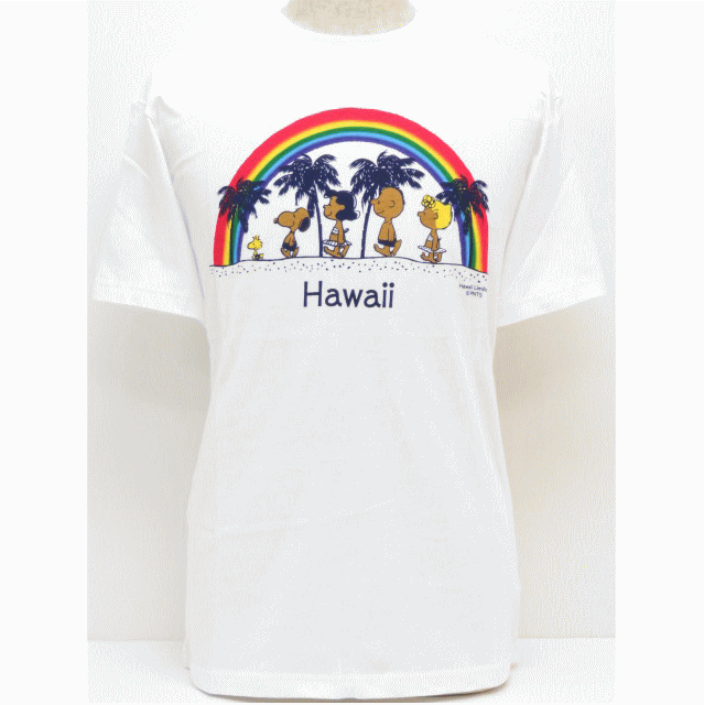 Moni Honolulu モニホノルル【ハワイ限定・Hawaii直輸入】日焼けスヌーピー・ユニセックスTシャツRainbow サイズ：XS-L