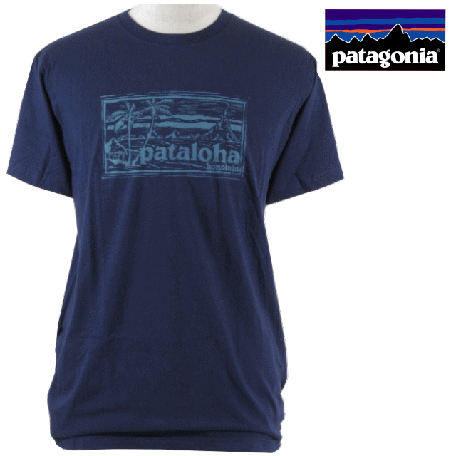 Patagonia パタゴニア【ハワイ限定・ Hawaii直輸入】M'S PATALOHA CARVERD LOGO LWCOTTON T-SHIRT-HONOLULUTシャツ PATALOHA パタロハCLASSIC NAVYメンズ・ユニセックス サイズ：S-L