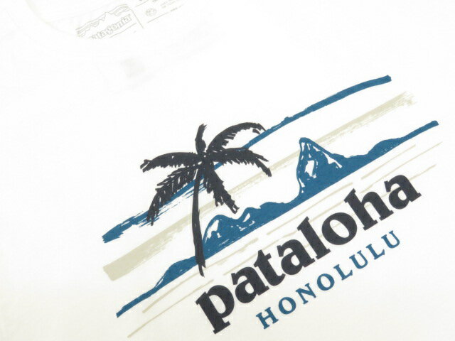 Patagonia パタゴニア【ハワイ限定・ Hawaii直輸入】M'S LEANING PALM LW COTTON T-SHIRT-HONOLULUTシャツ PATALOHA パタロハWHITE メンズ・ユニセックス サイズ：S-L