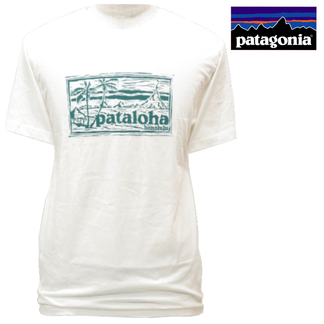 Patagonia パタゴニア【ハワイ限定 Hawaii直輸入】M 039 S PATALOHA CARVED LOGO LW COTTON T-SHIRT-HONOLULUTシャツ PATALOHA パタロハWHITE メンズ ユニセックス サイズ：S-L