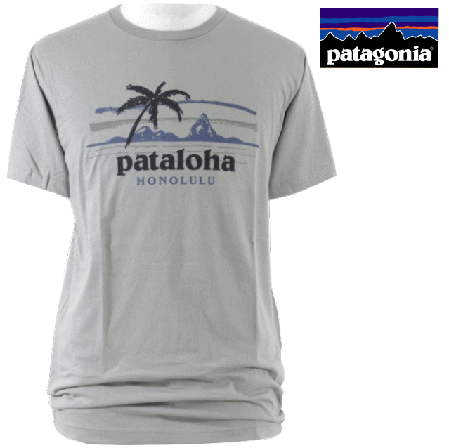 Patagonia パタゴニア【ハワイ限定・ Hawaii直輸入】M'S LEANING PALM LW COTTON T-SHIRT-HONOLULUTシャツ PATALOHA パタロハFEATHER GREY W/BLACKメンズ・ユニセックス サイズ：S-L