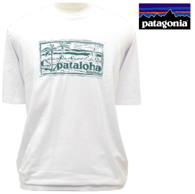 Patagonia パタゴニア【ハワイ限定・ Hawaii直輸入】M'S PATALOHA CARVED LOGO LW COTTON T-SHIRT-HONOLULUTシャツ PATALOHA パタロハWHITE メンズ・ユニセックス サイズ：S-L