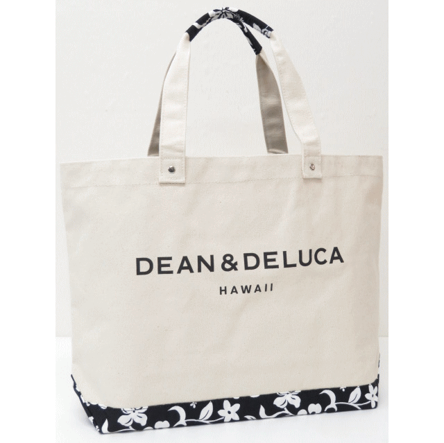 DEAN&DELUCA ディーンアンドデルーカ【ハワイ限定】【HAWAII直輸入】【送料無料】ハイビスカス柄 トートバック LサイズWhite×Black