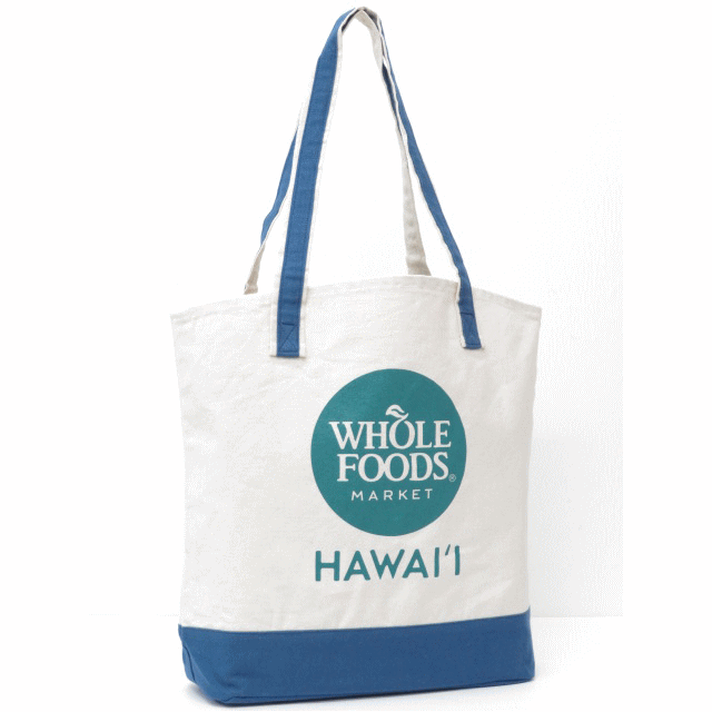 ホールフーズ・マーケット エコバッグ 【ハワイ限定】【HAWAII直輸入】【Whole Foods Market】【ホールフーズマーケット】トートバッグ・エコバッグ・ショッピングバッグNatural×Mediumblue【返品交換不可】