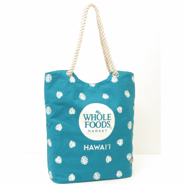 楽天21 Twenty-One【楽天スーパーSALE】Whole Foods Market【ホールフーズマーケット】【ハワイ限定】【HAWAII直輸入】トートバッグ・エコバッグ・ショッピングバッグTAG ALOHA CO・Teal×White【返品交換不可】