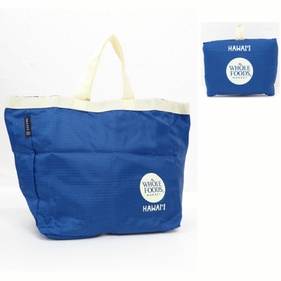 【ハワイ限定】【HAWAII直輸入】【Whole Foods Market】【ホールフーズマーケット】TAKE OUT TOTE テイクアウトトートエコバック・ショッピングバッグコンビニエコバッグマーメイドブルー×アイボリー×HAWAII【返品交換不可】