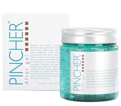 [名称] PINCHER® after gel ピンシャー® アフタージェル [内容量] 300g [使用方法] さくらんぼ一粒ほどをとり、太もも・ヒップ・ウエスト・二の腕・デコルテなどのボディの皮の気になるところにのばし、円を描くようにやさしくマッサージしながら粒が無くなるまで塗りこんでください。 お風呂あがりのケアがおすすめです。 [販売者]株式会社Twenty company　03-5426-0156 【使用上のご注意】 ●お肌に異常が生じていないかよく注意して使用してください。 ●お肌に合わない場合はご使用をお止めください。そのままご使用を続けますと症状を悪化させることがありますので、皮膚科専門医等にご相談されることをおすすめします。 【保管及び取り扱い上の注意】 使用後は必ずキャップを閉めてください。乳幼児の手の届かないところに保管してください。 極端に高温または低温の場所、直射日光のあたる場所に保管しないでください。 メーカー名 PINCHER&reg; 製造メーカー 株式会社シュア 商品区分 日本製　化粧品 広告文責 株式会社TwentyCompany(TEL：03-5426-0156)