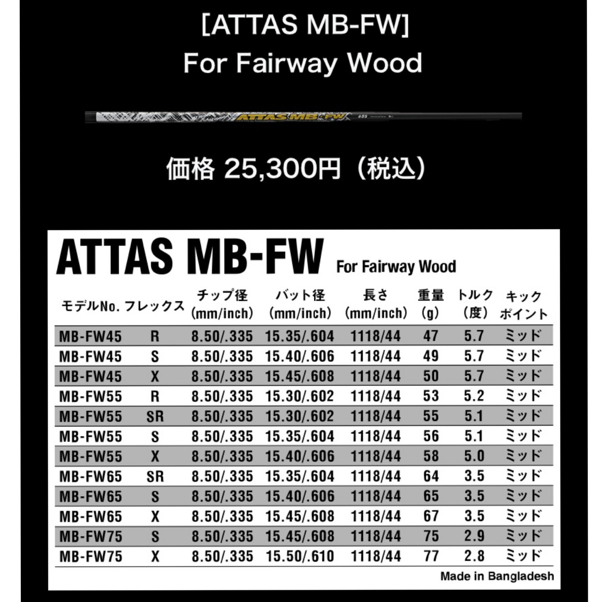 TM 【スパイン調整無料】 ATTAS MB FW テーラーメイド Qi10ツアー ステルス2 ステルス SIM/SIM2/M FWシリーズ対応 スリーブ付 フェアウェイウッド ゴルフ シャフト USTマミヤ アッタス 3