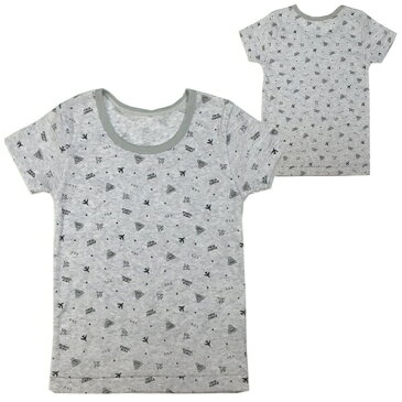 【日本製】 飛行機総柄半袖シャツ(グレー/サックス) 1枚 100/110/120/130 メール便 OK キッズ 肌着 男の子