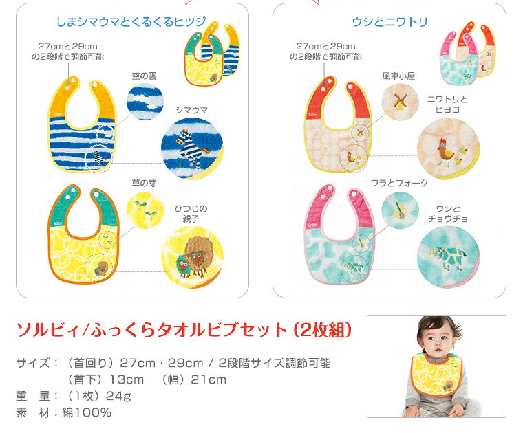 TwinkleFunny(ベビーキッズ雑貨)のソルビィ Solby ふっくらタオルビブセット 2枚組｜アングル3