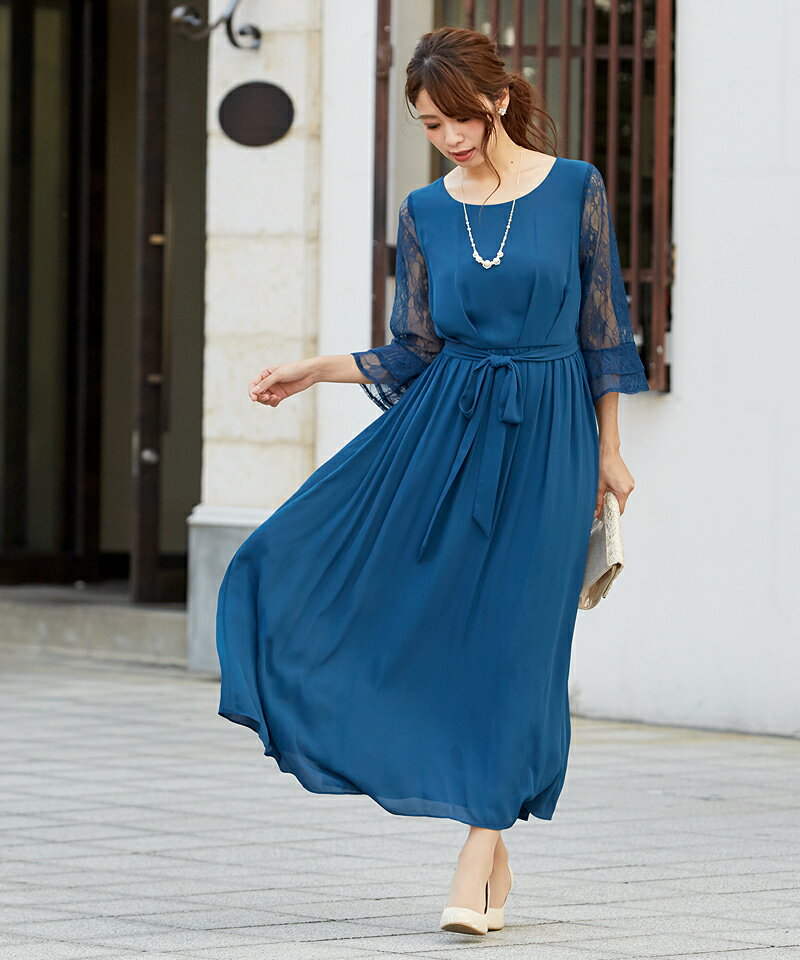 パーティードレス 結婚式 ワンピース 袖あり レース ロング丈 ドレス 二次会 披露宴 お呼ばれ フォーマル レディース 服 即日配送