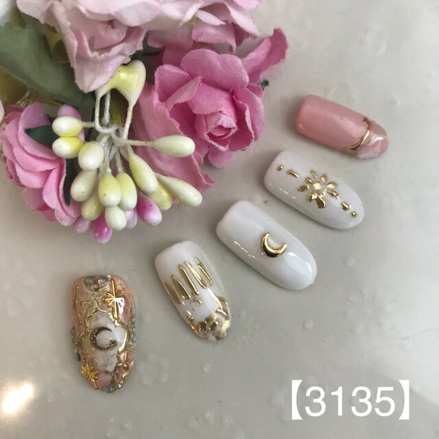 上品 可愛い かわいい クール ショート ロング 短い爪 お洒落 キラキラ ネイルチップ つけ爪 ネイル デザインネイル オーダメイド オーダーチップ オーダーネイル ハンドメイド 10本セット 送料無料 両面テープ付き【3135】