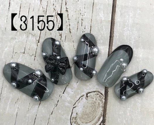 上品 可愛い かわいい クール リボン ショート ロング 短い爪 お洒落 キラキラ ネイルチップ つけ爪 ネイル デザインネイル オーダメイド オーダーチップ オーダーネイル ハンドメイド 10本セット 送料無料 両面テープ付き【3155】