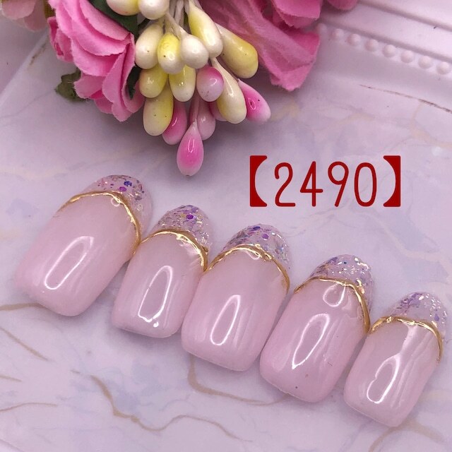 上品 オフィス 可愛い かわいい ショート ロング 短い爪 お洒落 キラキラ ネイルチップ つけ爪 ネイル デザインネイル オーダメイド オーダーチップ オーダーネイル ハンドメイド 10本セット 送料無料 両面テープ付き【2490】