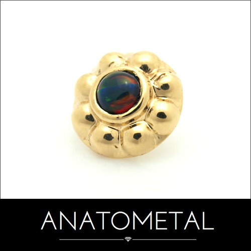 5mm 18金 イプサ エンド 単品 ANATOMETAL(カボションカット／2mmジェム) K18台座 ソリッド ゴールド ボディピアス パーツ キャッチ インターナル インターナリー バーベル用内ネジ式 18g 16g 14g 12g 用