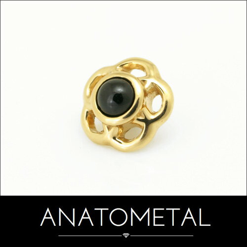 5mm 18金 タマ エンド 単品 ANATOMETAL(カボションカット／2mmジェム) K18台座 ソリッド ゴールド ボディピアス パーツ キャッチ インターナル バーベル用内ネジ式 18g 16g 14g 12g 用【米国アナトメタル社正規直輸入品】