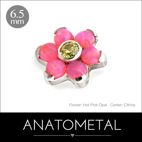 6.5mm ステンレス製 フラワー ピアスエンド 単品 ANATOMETAL （中央ブリリアントカット & 花びらカボションカット）ボディピアス パーツ キャッチ インターナル インターナリー バーベル用内ネジ式 18g 16g 14g 12g 用【米国アナトメタル社正規直輸入品】